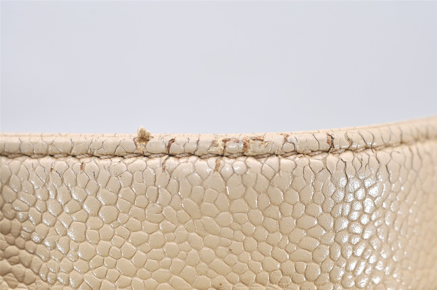Authentic CHANEL Caviar Skin Turnlock Shoulder Tote Bag Beige CC 4974K