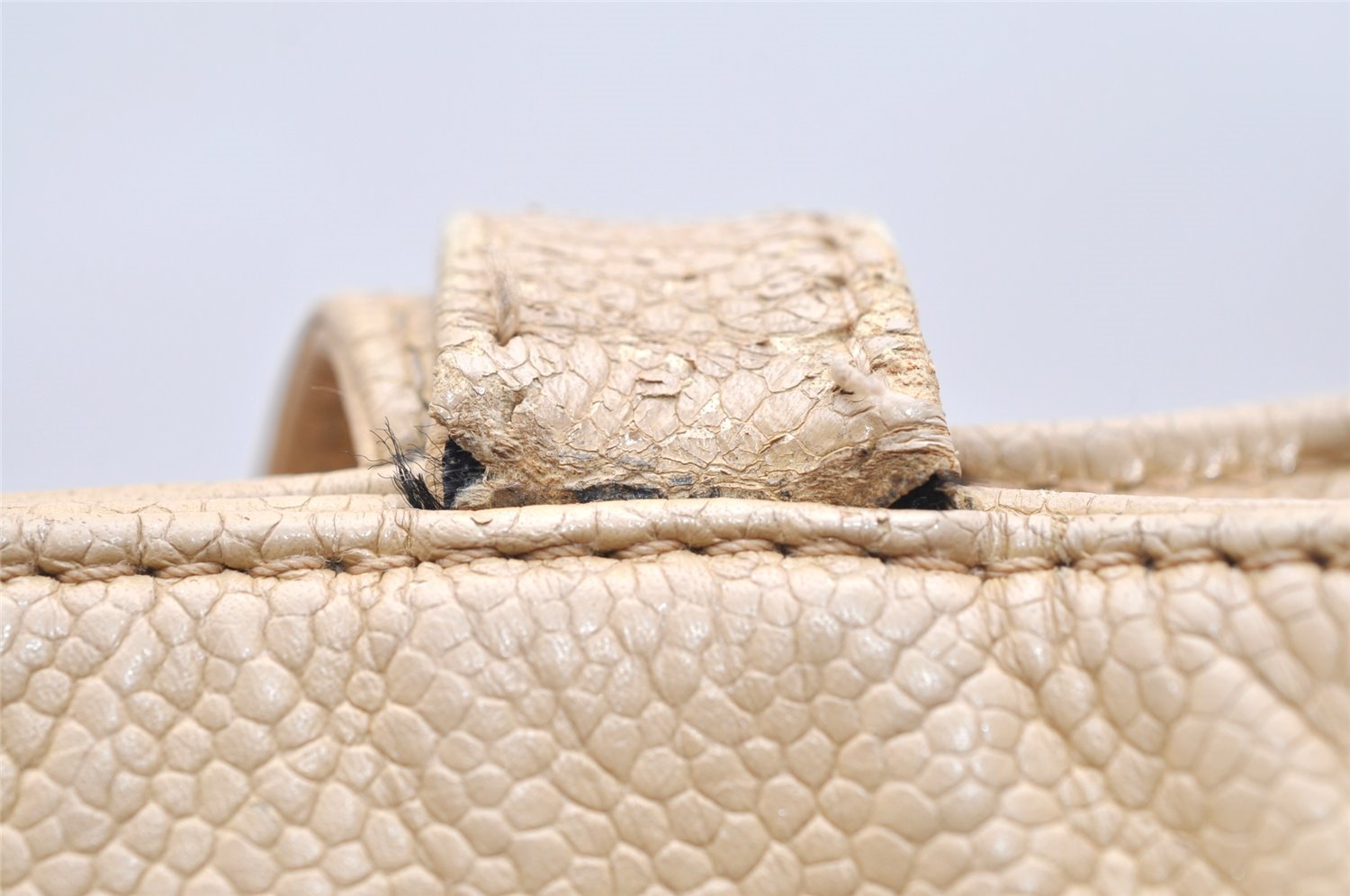 Authentic CHANEL Caviar Skin Turnlock Shoulder Tote Bag Beige CC 4974K