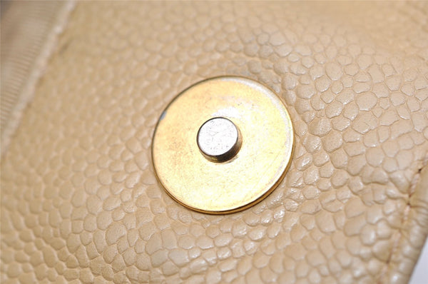 Authentic CHANEL Caviar Skin Turnlock Shoulder Tote Bag Beige CC 4974K