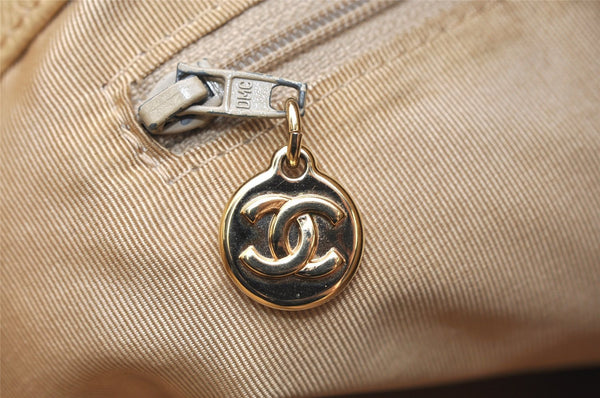 Authentic CHANEL Caviar Skin Turnlock Shoulder Tote Bag Beige CC 4974K