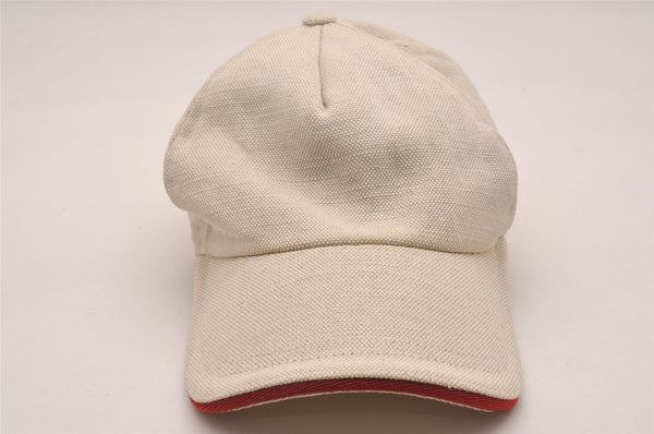 Authentic GUCCI Web Sherry Line Vintage Cap Canvas Leather Size M White 4976J