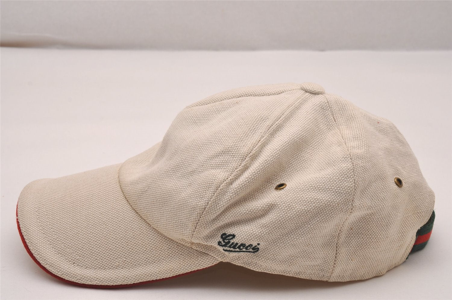 Authentic GUCCI Web Sherry Line Vintage Cap Canvas Leather Size M White 4976J