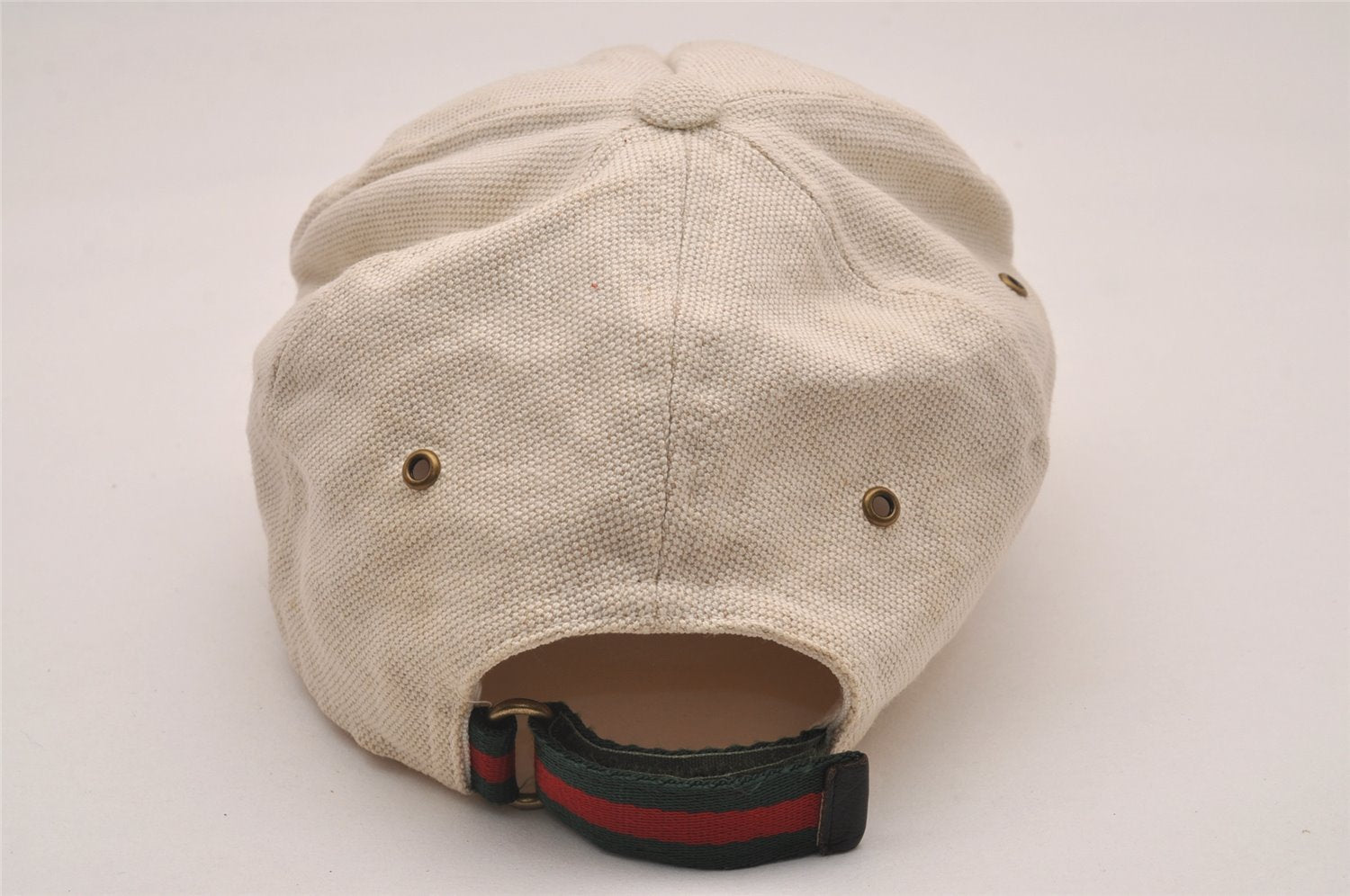 Authentic GUCCI Web Sherry Line Vintage Cap Canvas Leather Size M White 4976J