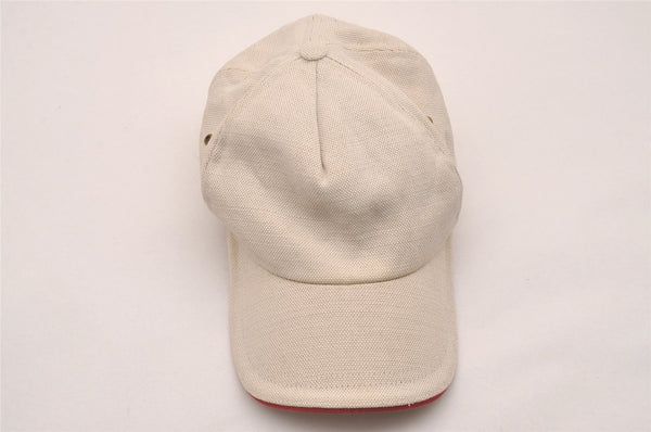 Authentic GUCCI Web Sherry Line Vintage Cap Canvas Leather Size M White 4976J