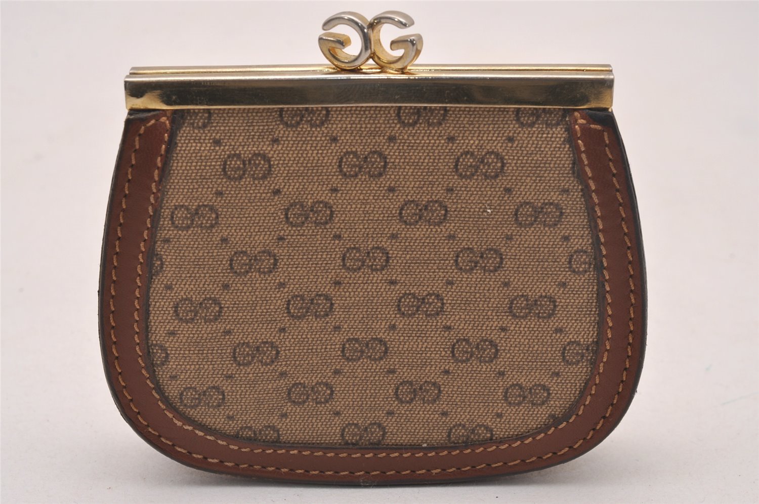 Authentic GUCCI Vintage Micro GG PVC Leather Coin Purse Case Brown 4978J