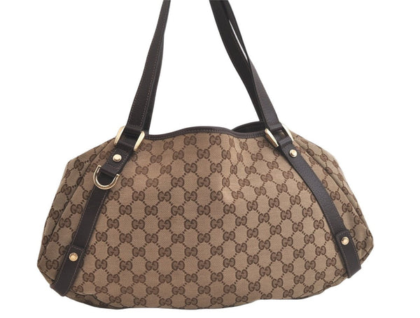 Authentic GUCCI Abbey Shoulder Tote Bag GG Canvas Leather 130736 Brown 4981K