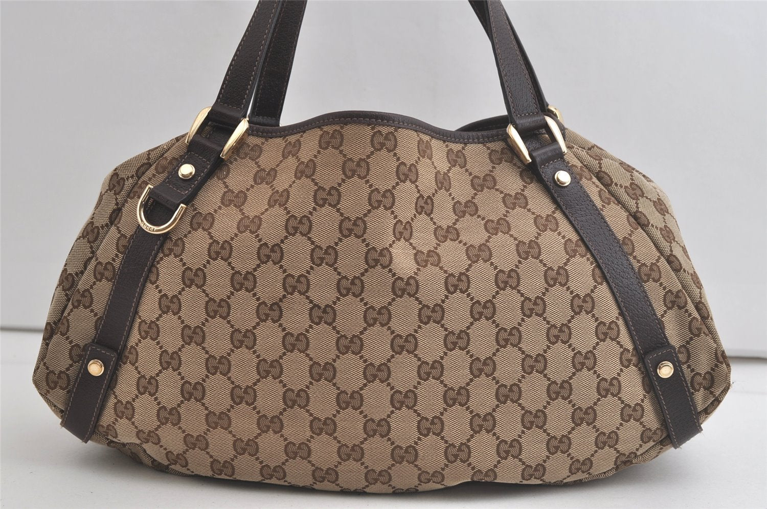 Authentic GUCCI Abbey Shoulder Tote Bag GG Canvas Leather 130736 Brown 4981K