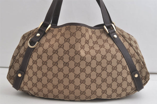 Authentic GUCCI Abbey Shoulder Tote Bag GG Canvas Leather 130736 Brown 4981K