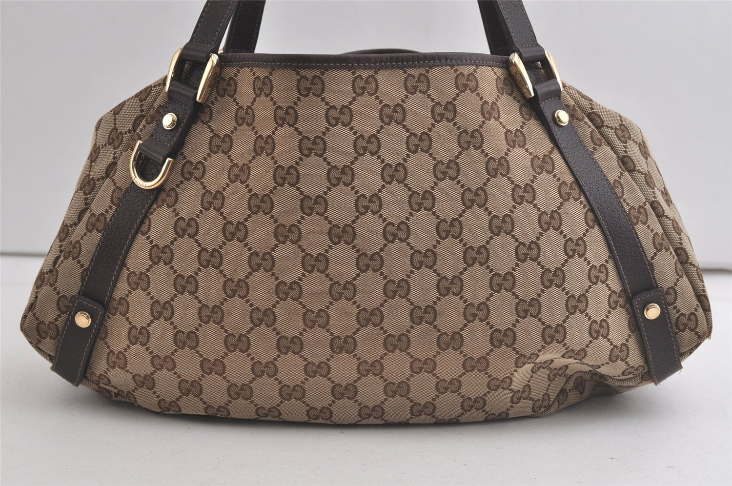 Authentic GUCCI Abbey Shoulder Tote Bag GG Canvas Leather 130736 Brown 4981K