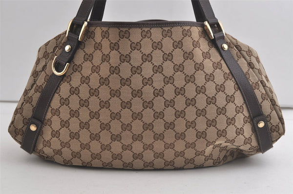Authentic GUCCI Abbey Shoulder Tote Bag GG Canvas Leather 130736 Brown 4981K