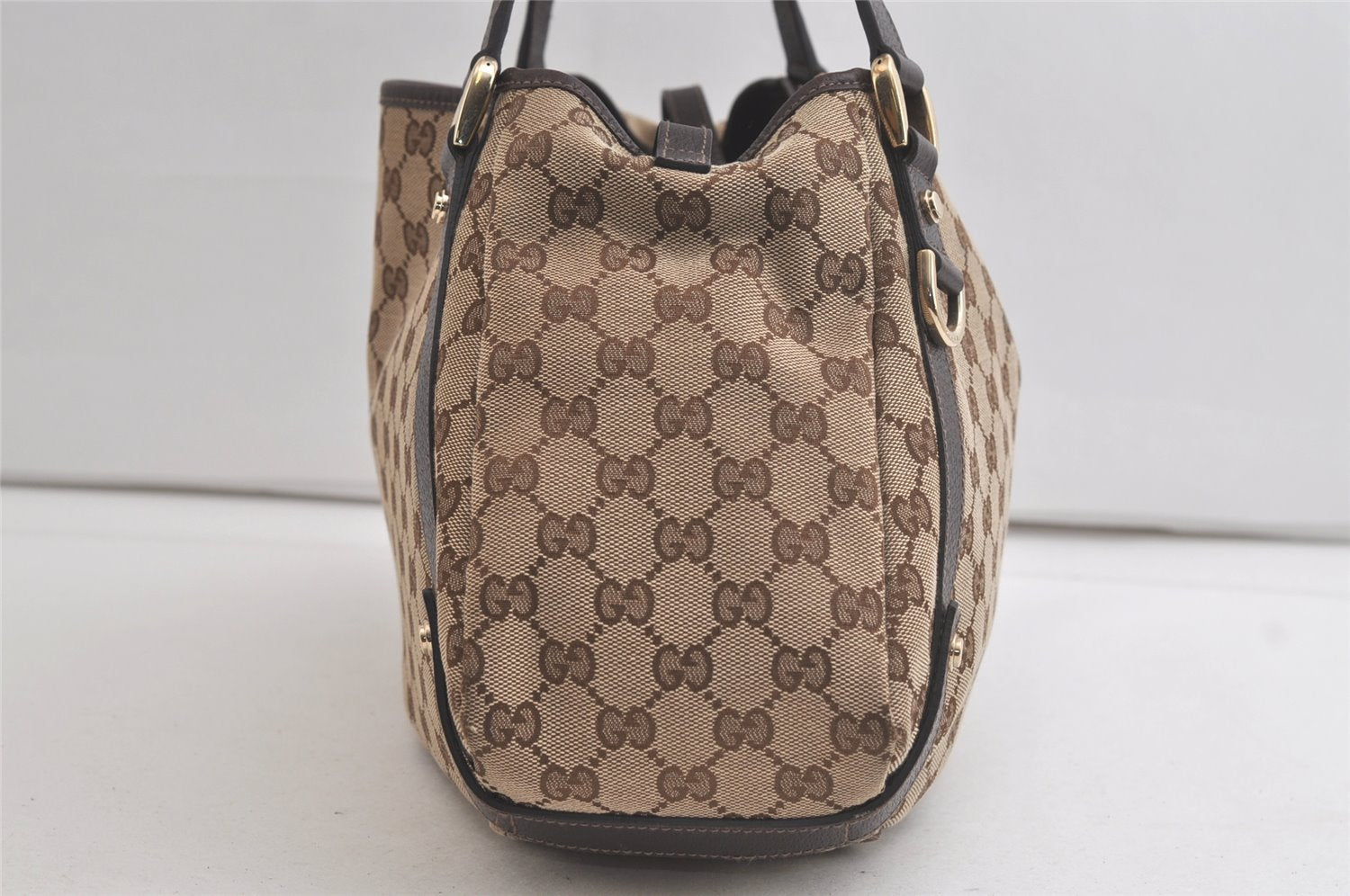 Authentic GUCCI Abbey Shoulder Tote Bag GG Canvas Leather 130736 Brown 4981K