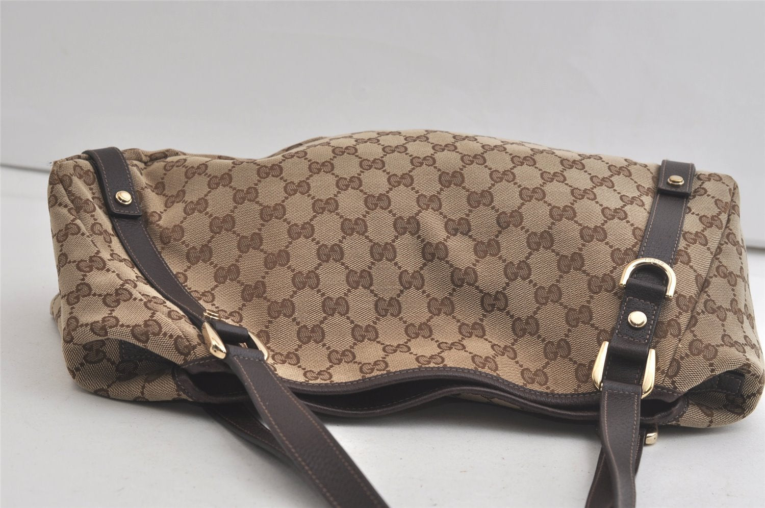 Authentic GUCCI Abbey Shoulder Tote Bag GG Canvas Leather 130736 Brown 4981K