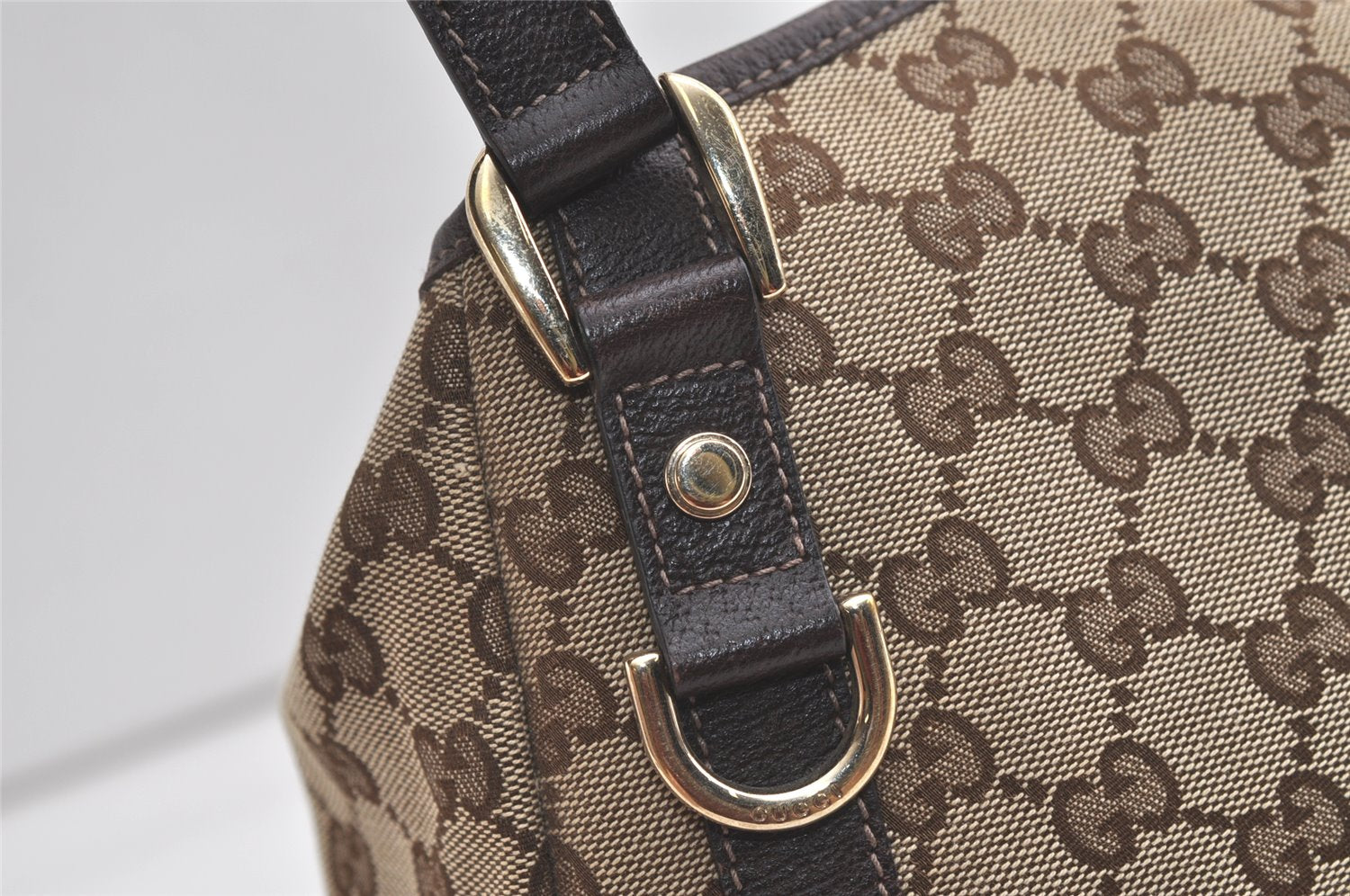 Authentic GUCCI Abbey Shoulder Tote Bag GG Canvas Leather 130736 Brown 4981K