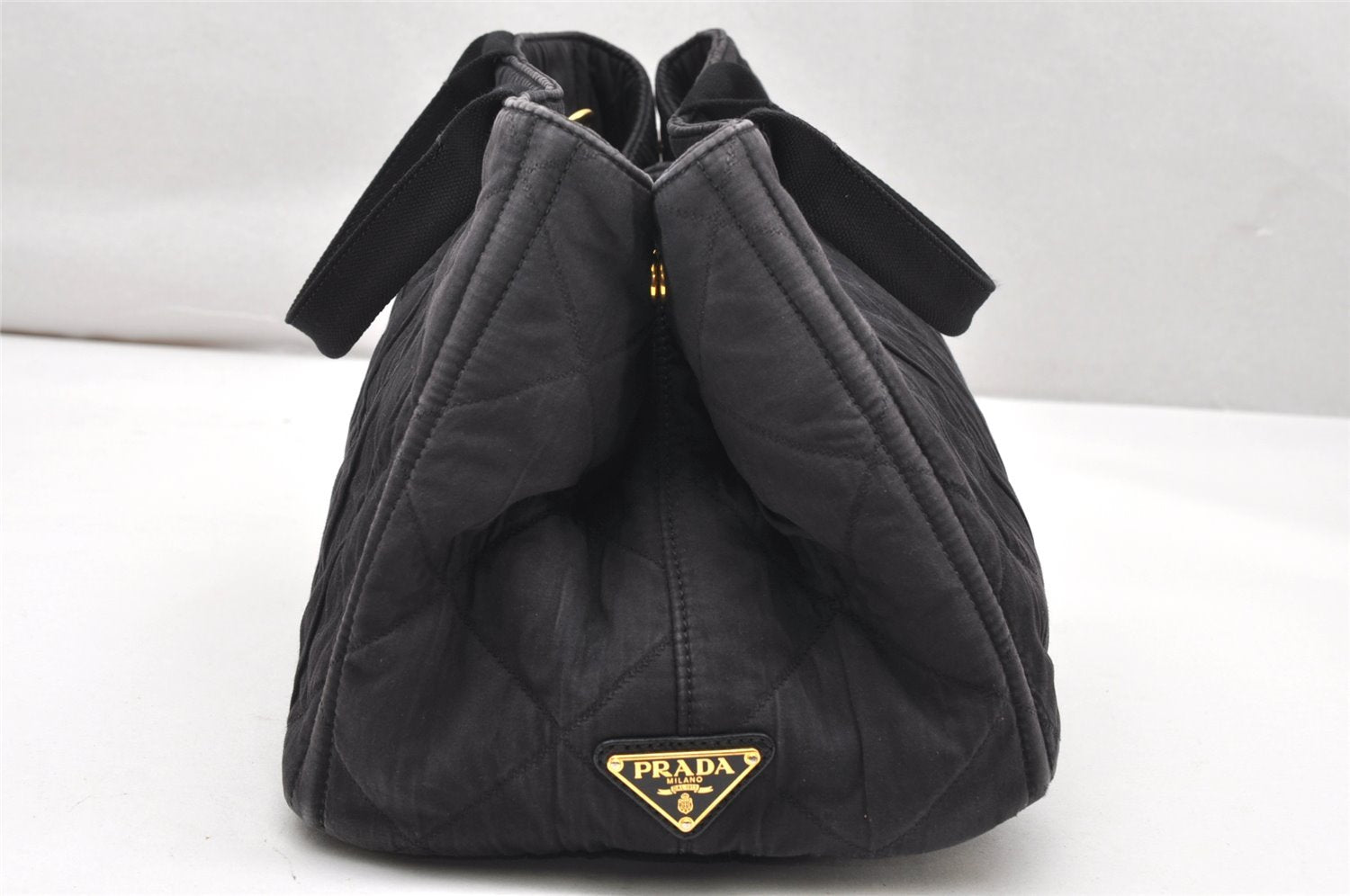 Authentic PRADA Canapa M Cotton 2Way Shoulder Hand Bag Black 4989K