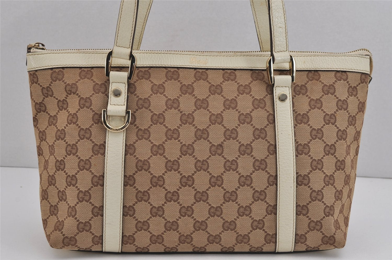 Authentic GUCCI Abbey Shoulder Tote Bag GG Canvas Leather 141470 Brown 4991J