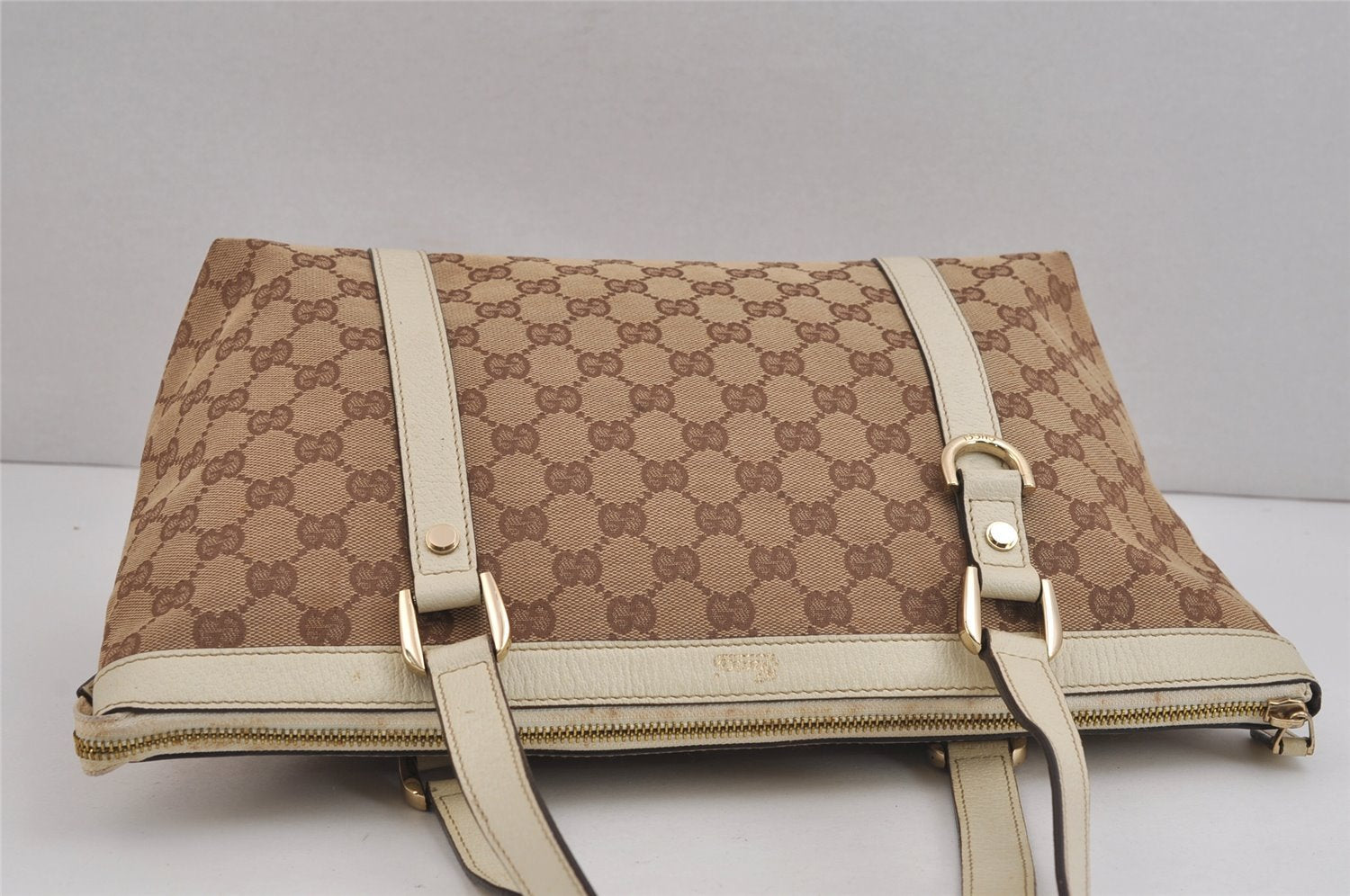 Authentic GUCCI Abbey Shoulder Tote Bag GG Canvas Leather 141470 Brown 4991J