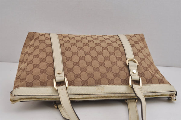 Authentic GUCCI Abbey Shoulder Tote Bag GG Canvas Leather 141470 Brown 4991J