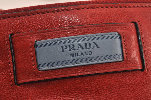 Authentic PRADA GLACE'CALF Leather Shoulder Cross Body Bag 1BH077 Red 4991K