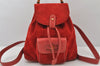 Authentic GUCCI Bamboo Backpack Purse Suede Leather Red 4992K