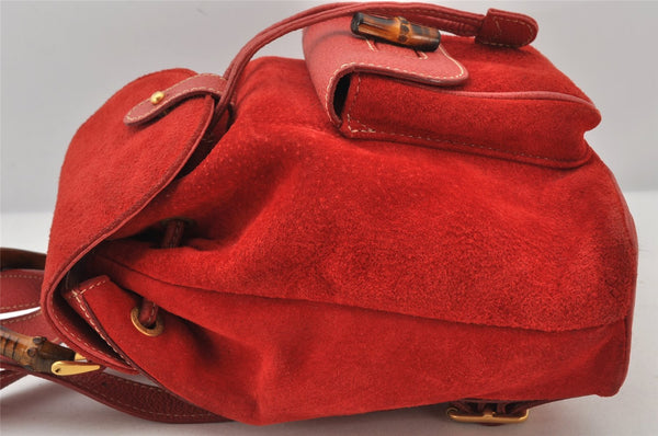 Authentic GUCCI Bamboo Backpack Purse Suede Leather Red 4992K