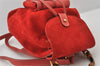 Authentic GUCCI Bamboo Backpack Purse Suede Leather Red 4992K