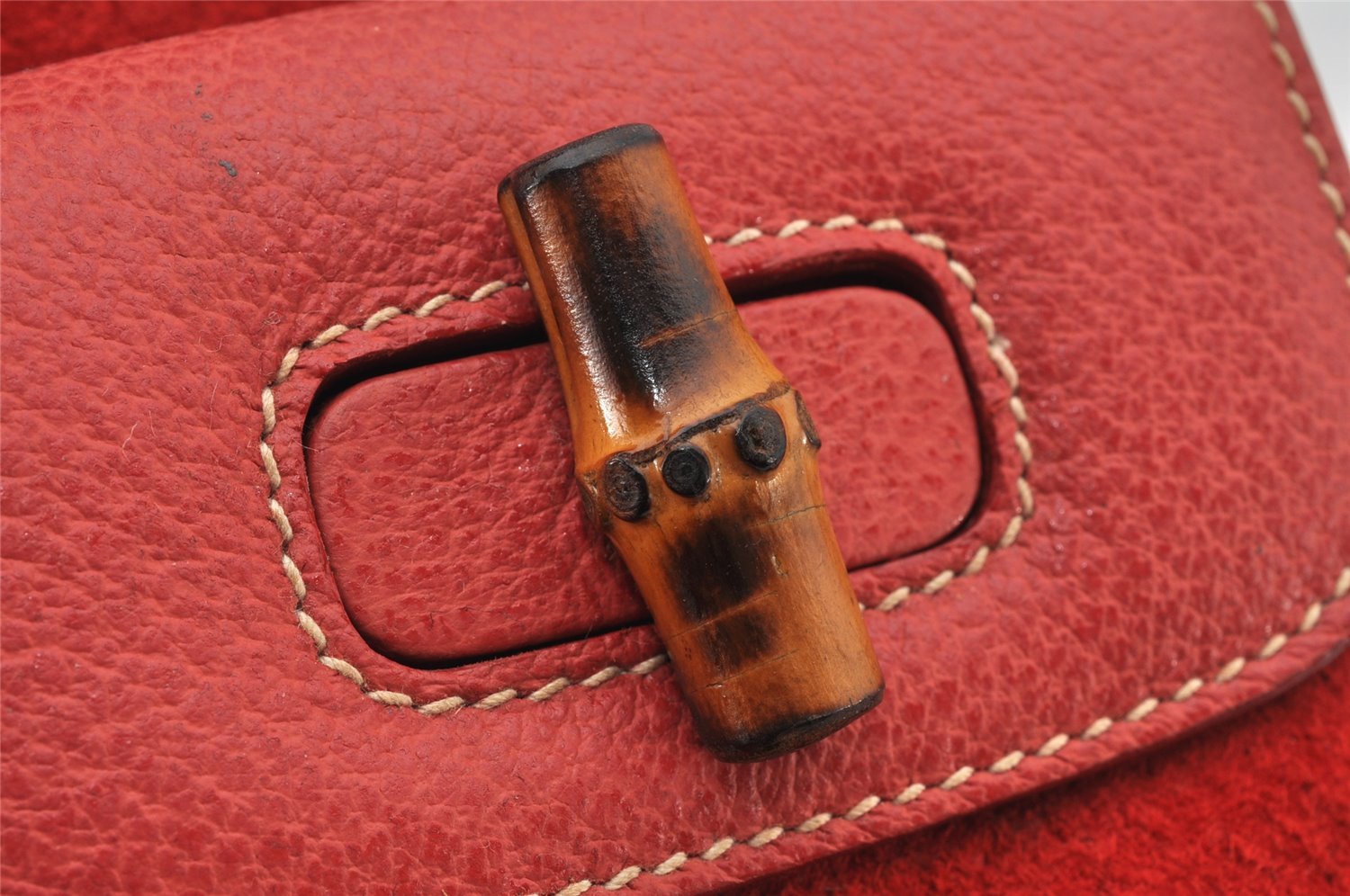 Authentic GUCCI Bamboo Backpack Purse Suede Leather Red 4992K