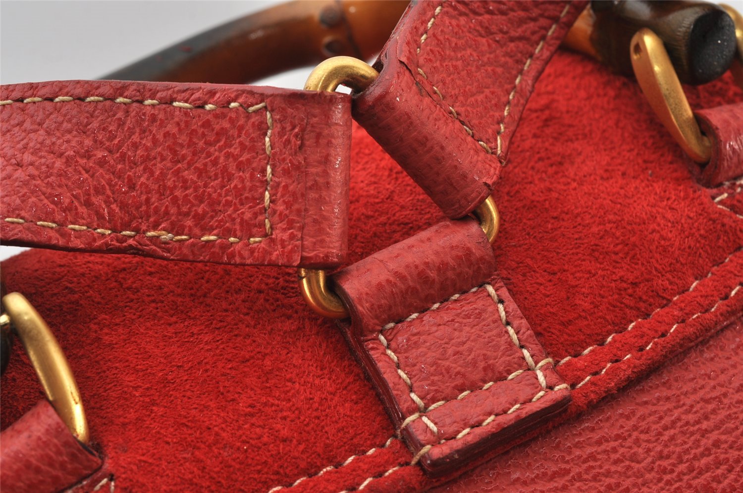 Authentic GUCCI Bamboo Backpack Purse Suede Leather Red 4992K