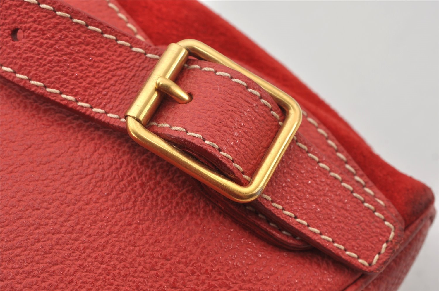 Authentic GUCCI Bamboo Backpack Purse Suede Leather Red 4992K