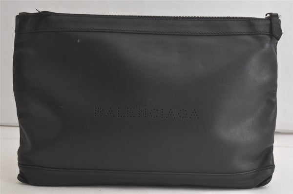 Authentic BALENCIAGA Navy Clip L Clutch Bag Calf Skin 373840 Black 4993K