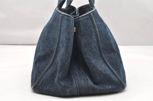 Authentic PRADA Canapa L Canvas Tote Hand Bag Denim Blue 4998K