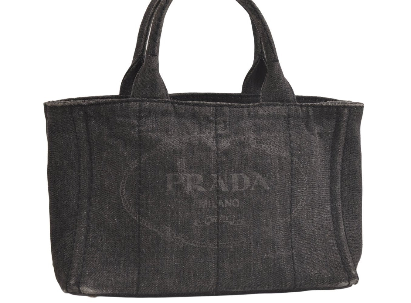 Authentic PRADA Vintage Canapa SS Denim 2Way Shoulder Hand Bag Purse Gray 4999K