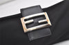 Authentic FENDI Vintage Hand Bag Pouch Purse Jersey Leather Black 5002K