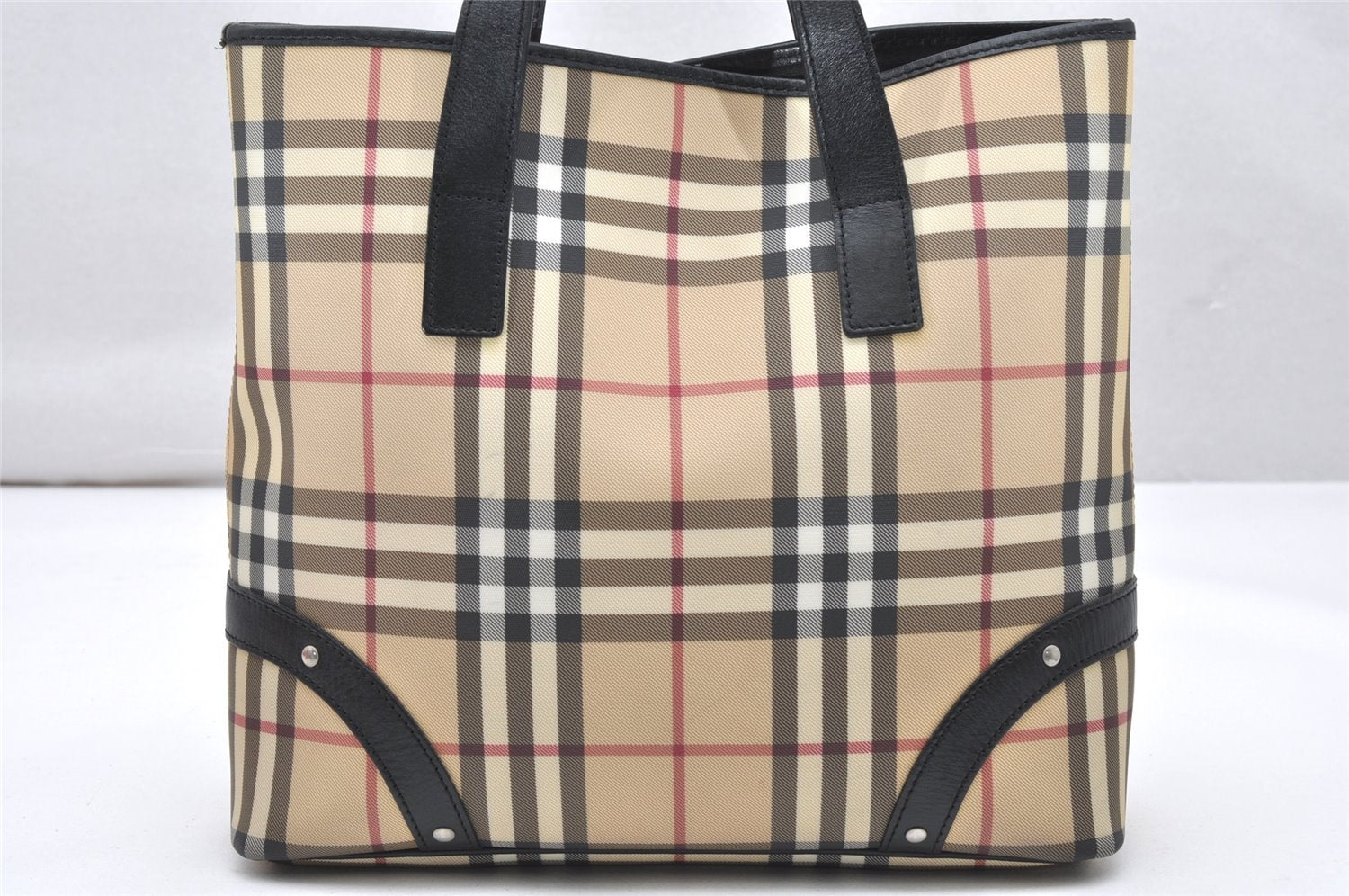 Authentic BURBERRY Vintage Nova Check PVC Leather Hand Tote Bag Beige 5003K