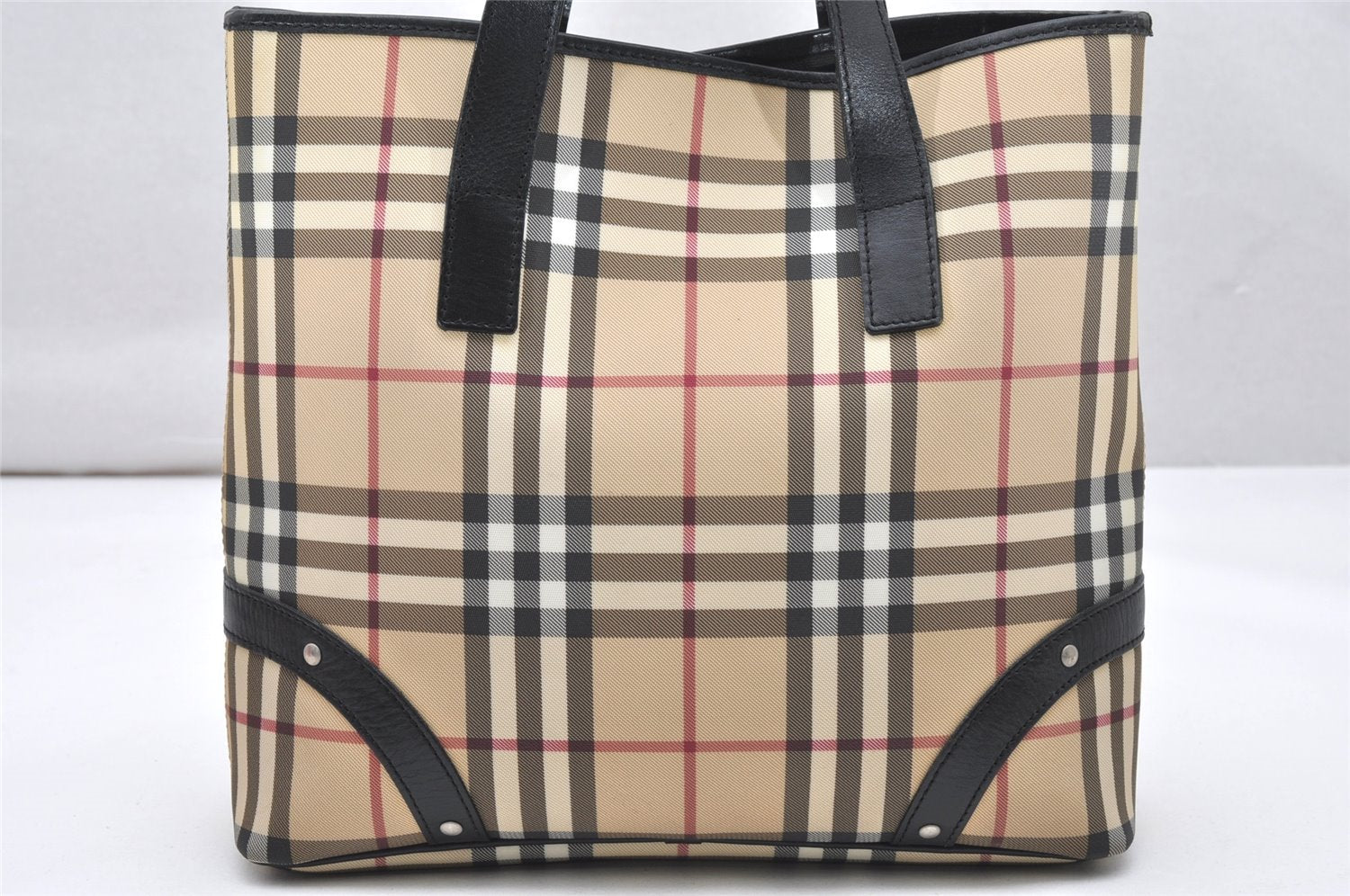 Authentic BURBERRY Vintage Nova Check PVC Leather Hand Tote Bag Beige 5003K