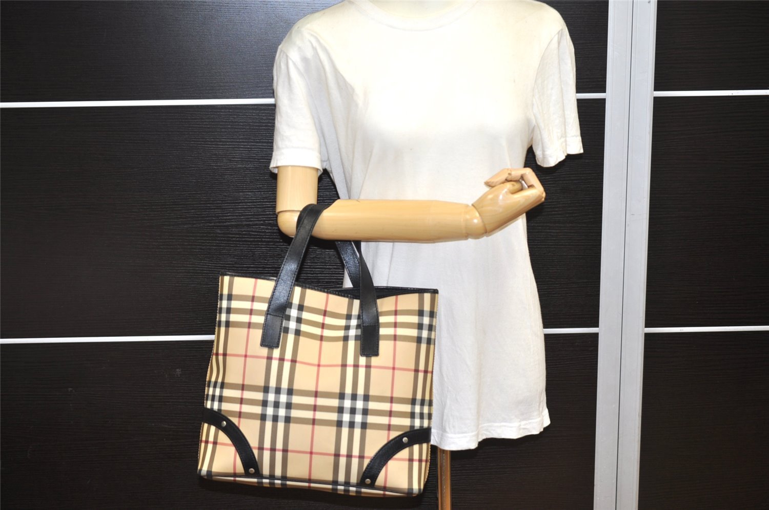 Authentic BURBERRY Vintage Nova Check PVC Leather Hand Tote Bag Beige 5003K