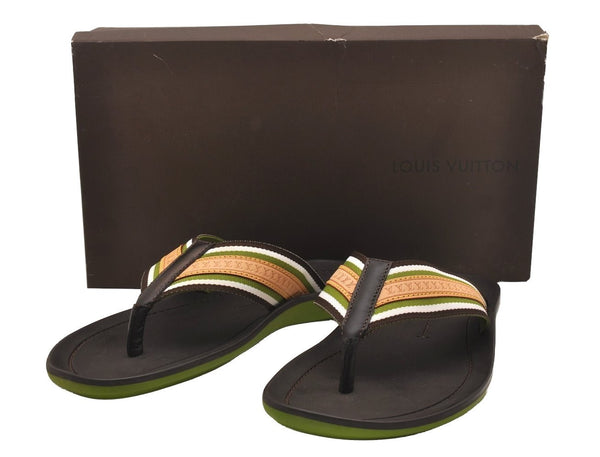 Auth Louis Vuitton Flip Flops Sandals Rubber Leather Size EU 7 Brown Box 5007J