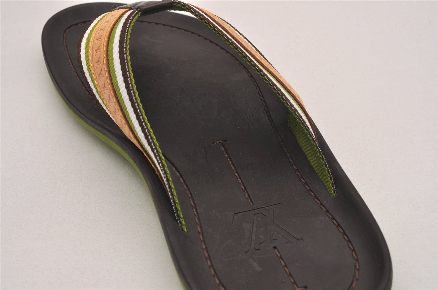 Auth Louis Vuitton Flip Flops Sandals Rubber Leather Size EU 7 Brown Box 5007J