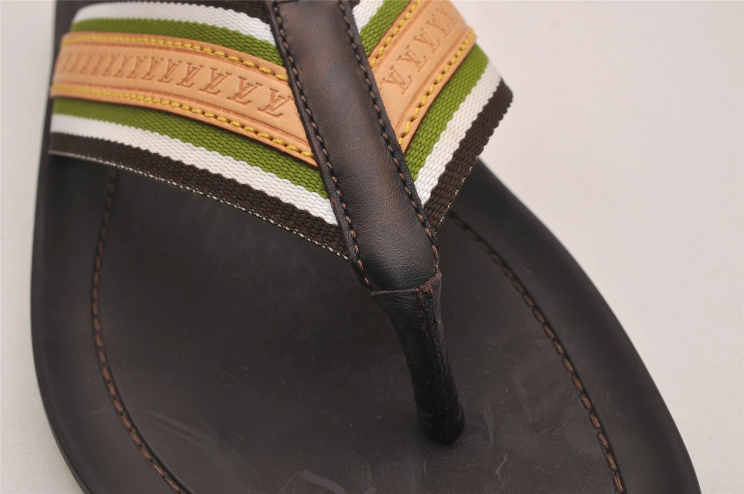 Auth Louis Vuitton Flip Flops Sandals Rubber Leather Size EU 7 Brown Box 5007J