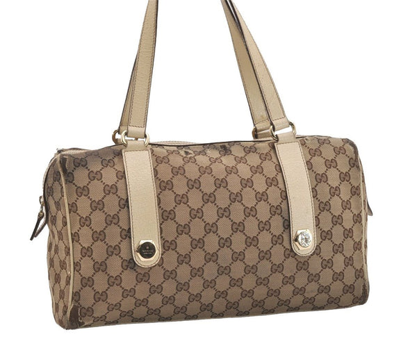 Authentic GUCCI Charmy Hand Boston Bag GG Canvas Leather 154180 Brown 5010J