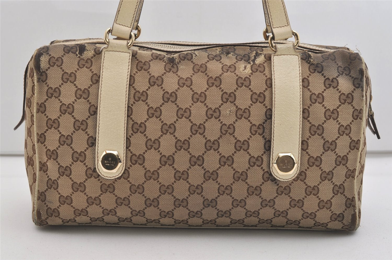 Authentic GUCCI Charmy Hand Boston Bag GG Canvas Leather 154180 Brown 5010J