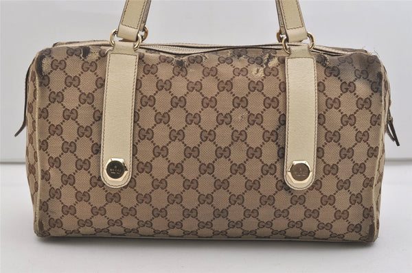 Authentic GUCCI Charmy Hand Boston Bag GG Canvas Leather 154180 Brown 5010J