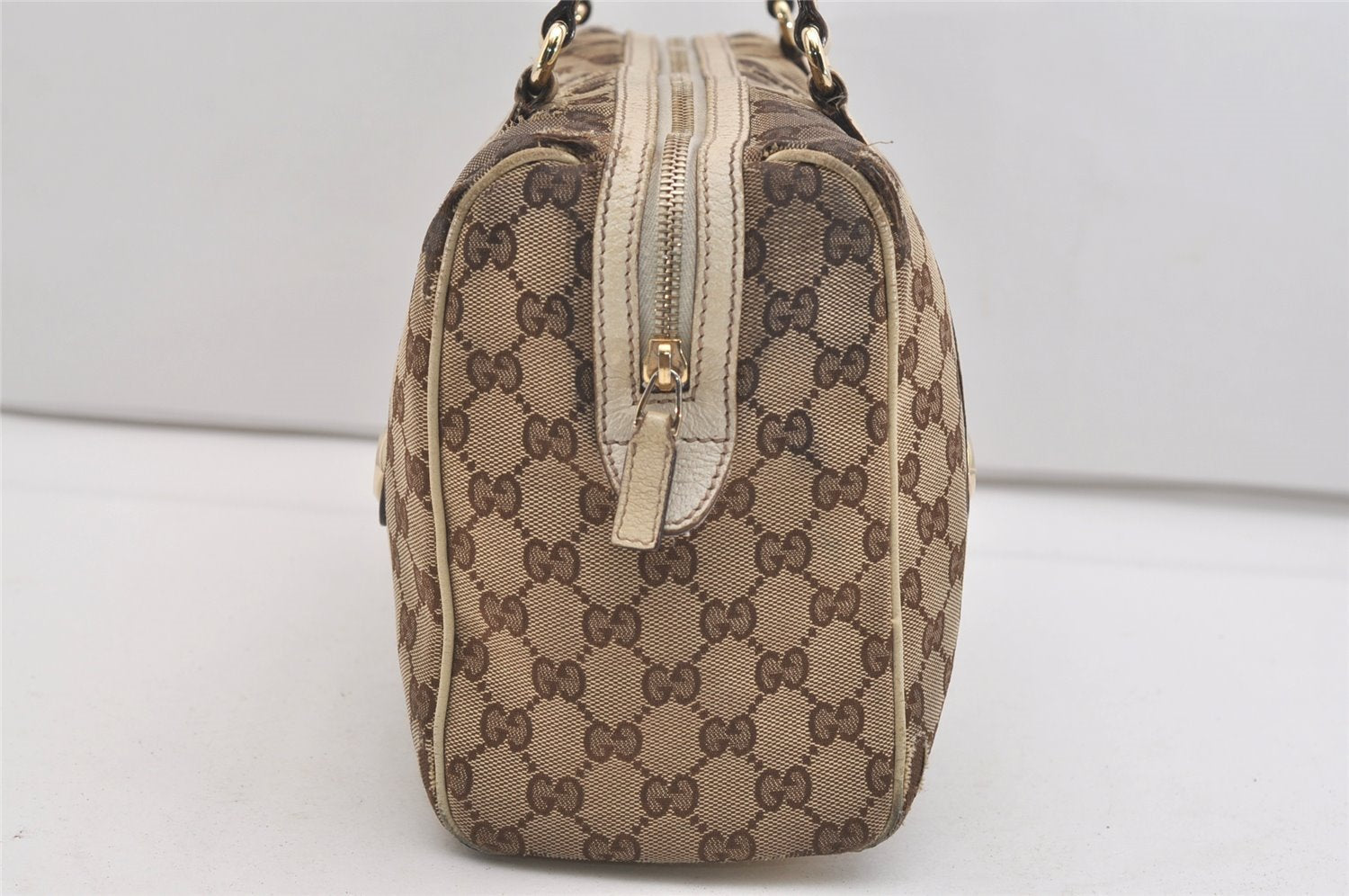 Authentic GUCCI Charmy Hand Boston Bag GG Canvas Leather 154180 Brown 5010J