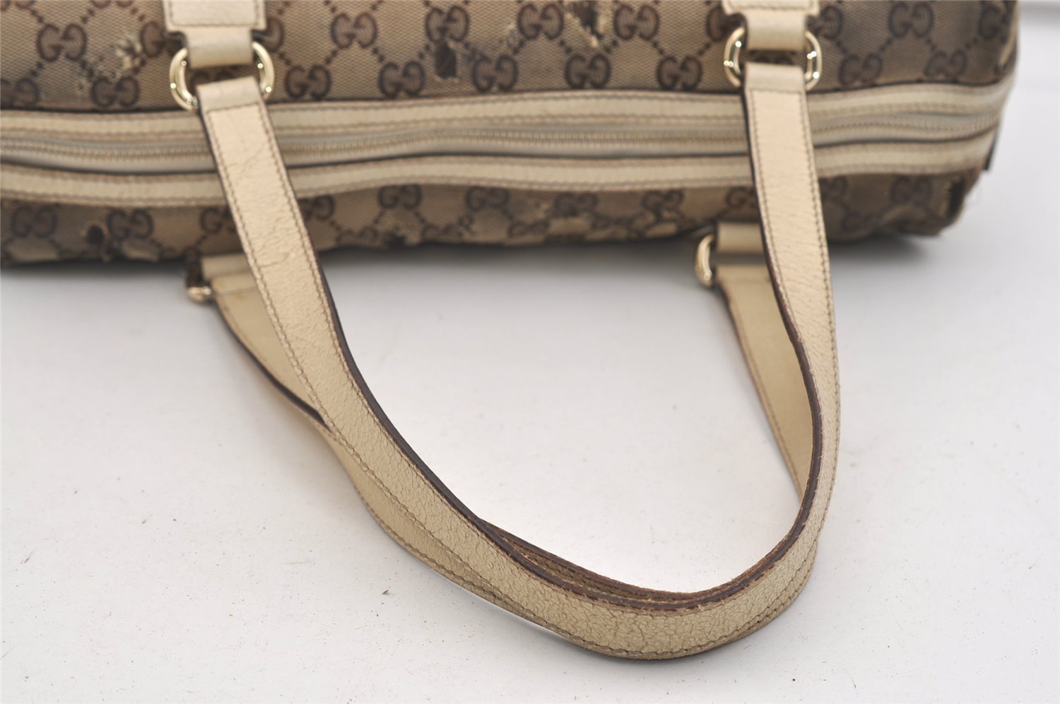 Authentic GUCCI Charmy Hand Boston Bag GG Canvas Leather 154180 Brown 5010J