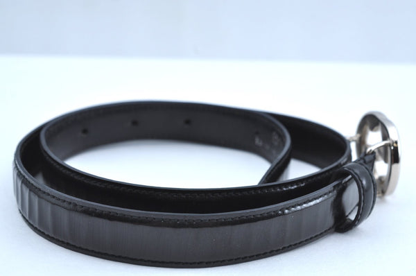 Authentic GUCCI Interlocking G Belt Enamel Leather Size 65cm 25.6" Black 5025H