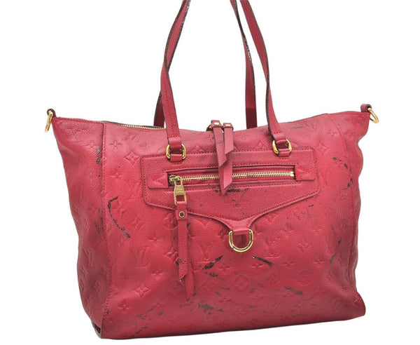 Auth Louis Vuitton Monogram Empreinte Lumineuse PM Tote Bag Red Junk 5025K