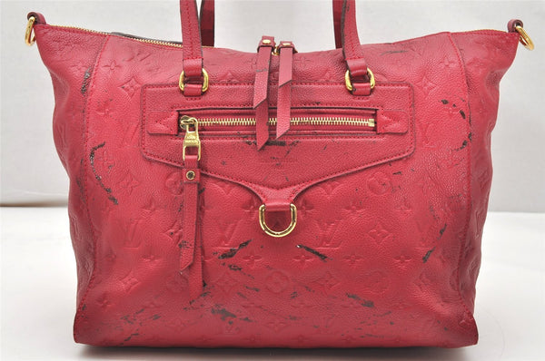 Auth Louis Vuitton Monogram Empreinte Lumineuse PM Tote Bag Red Junk 5025K