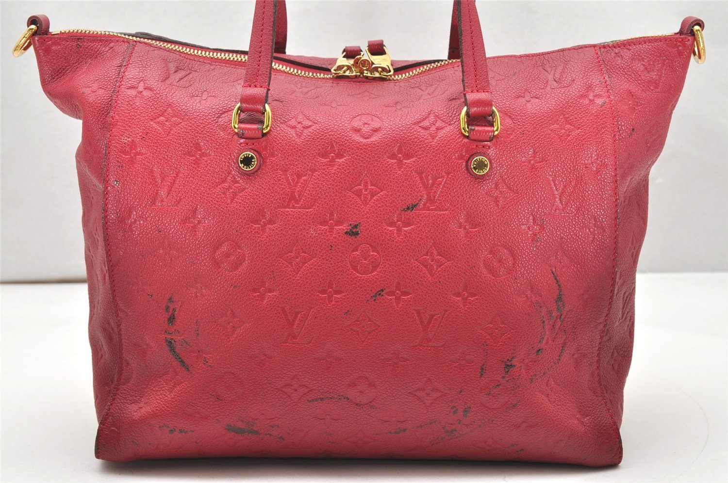 Auth Louis Vuitton Monogram Empreinte Lumineuse PM Tote Bag Red Junk 5025K