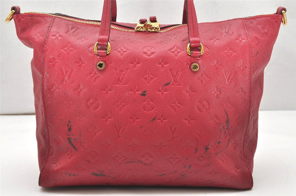 Auth Louis Vuitton Monogram Empreinte Lumineuse PM Tote Bag Red Junk 5025K
