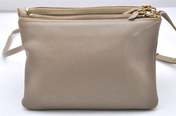 Authentic CELINE TRIO Shoulder Cross Body Clutch Bag Leather Beige 5027K