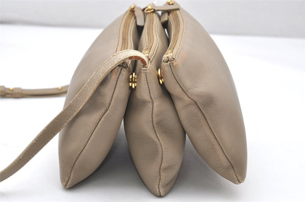 Authentic CELINE TRIO Shoulder Cross Body Clutch Bag Leather Beige 5027K